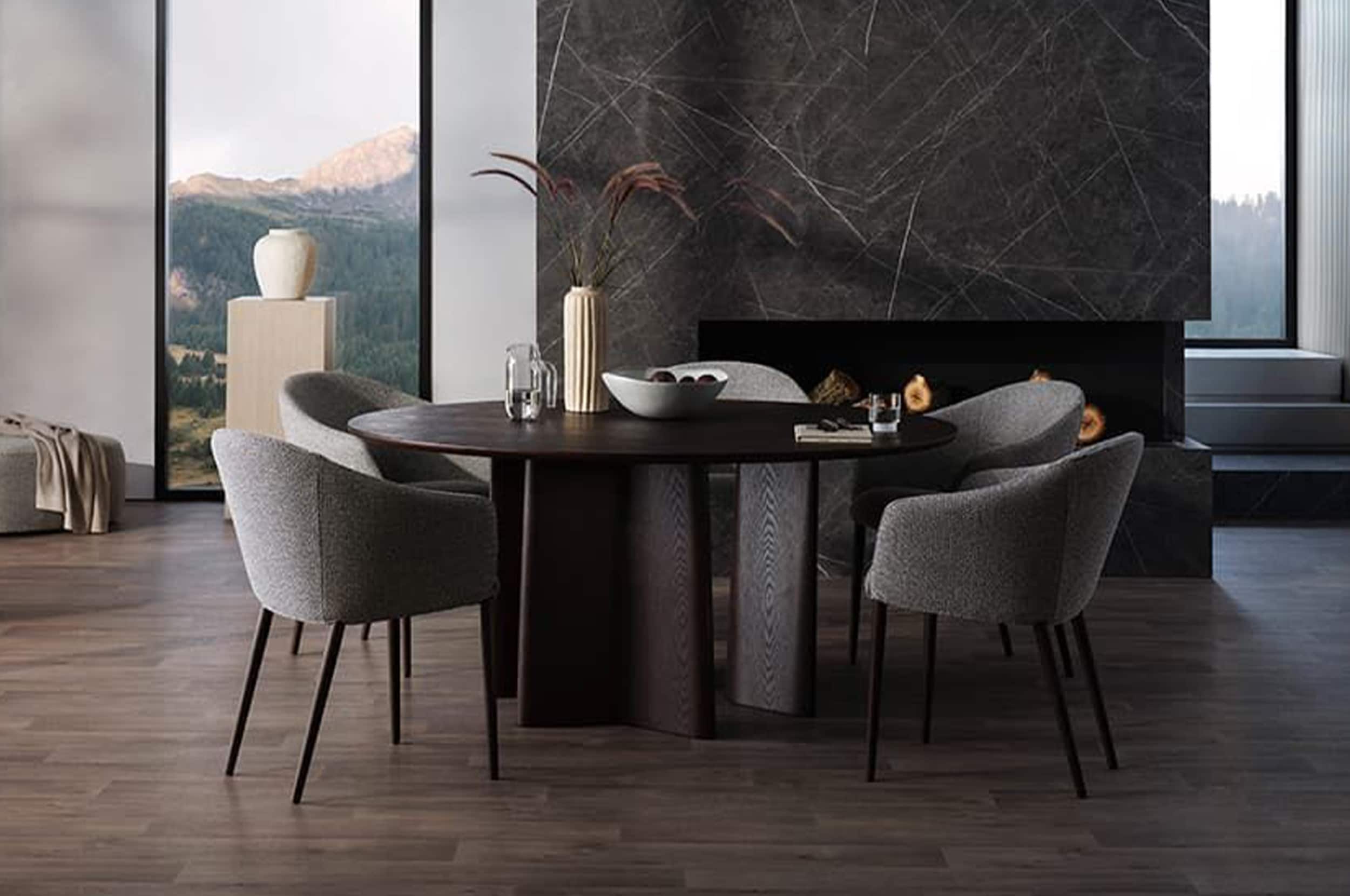 Issho Round Dining Table Open Base and 6x Quay Dining Chairs Package